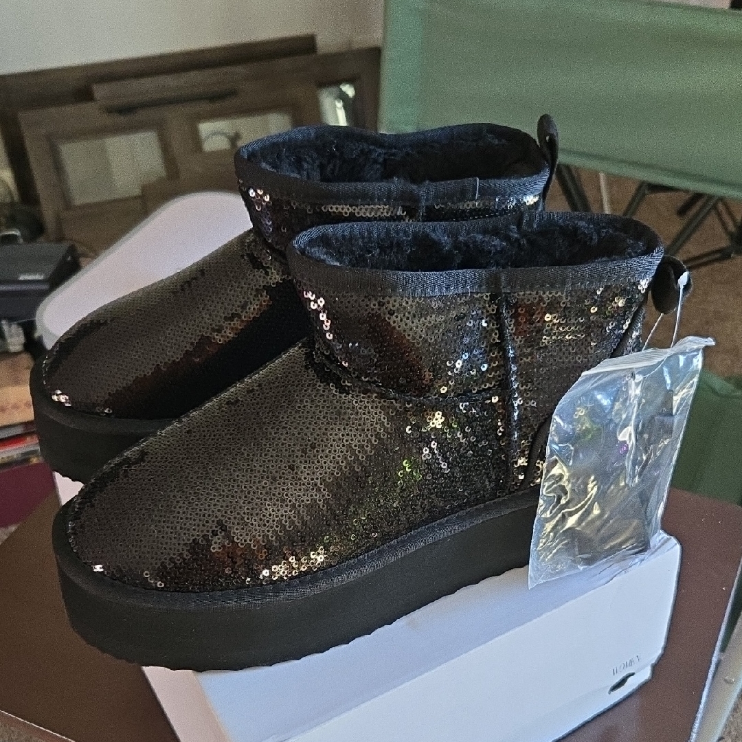Sequin Black Ankle Boots Brand New Size 43